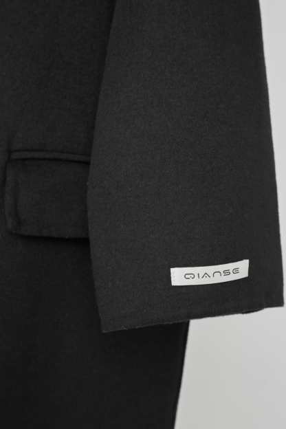 Black Premium Wool Double-Breasted Longline Coat