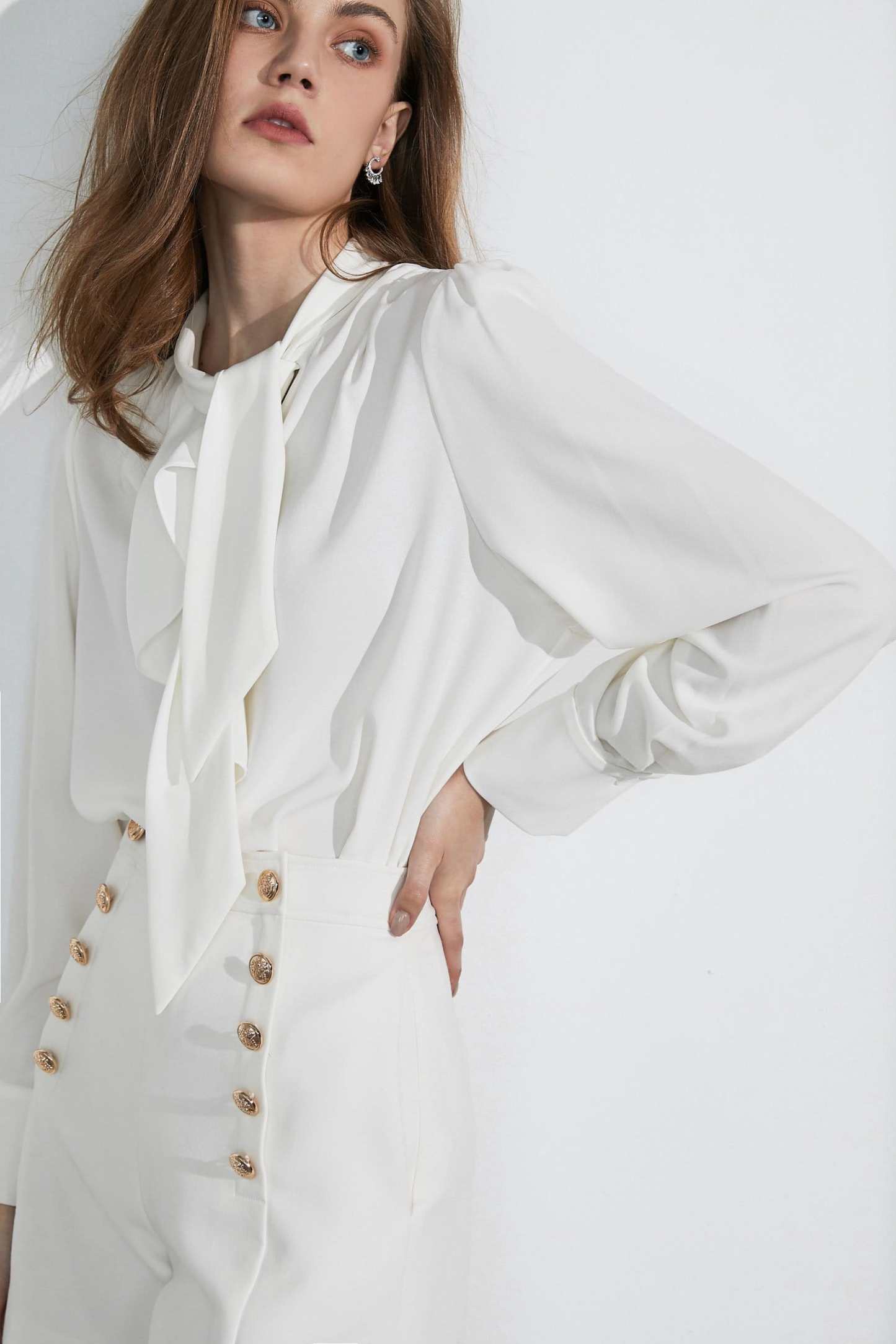 Business Essential White Bow-Tie Blouse