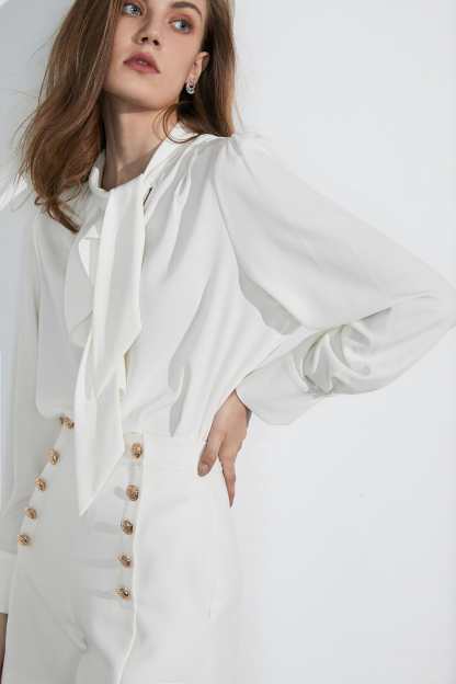 Business Essential White Bow-Tie Blouse
