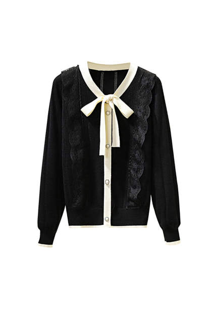 Black V Lace-Trim Cardigan