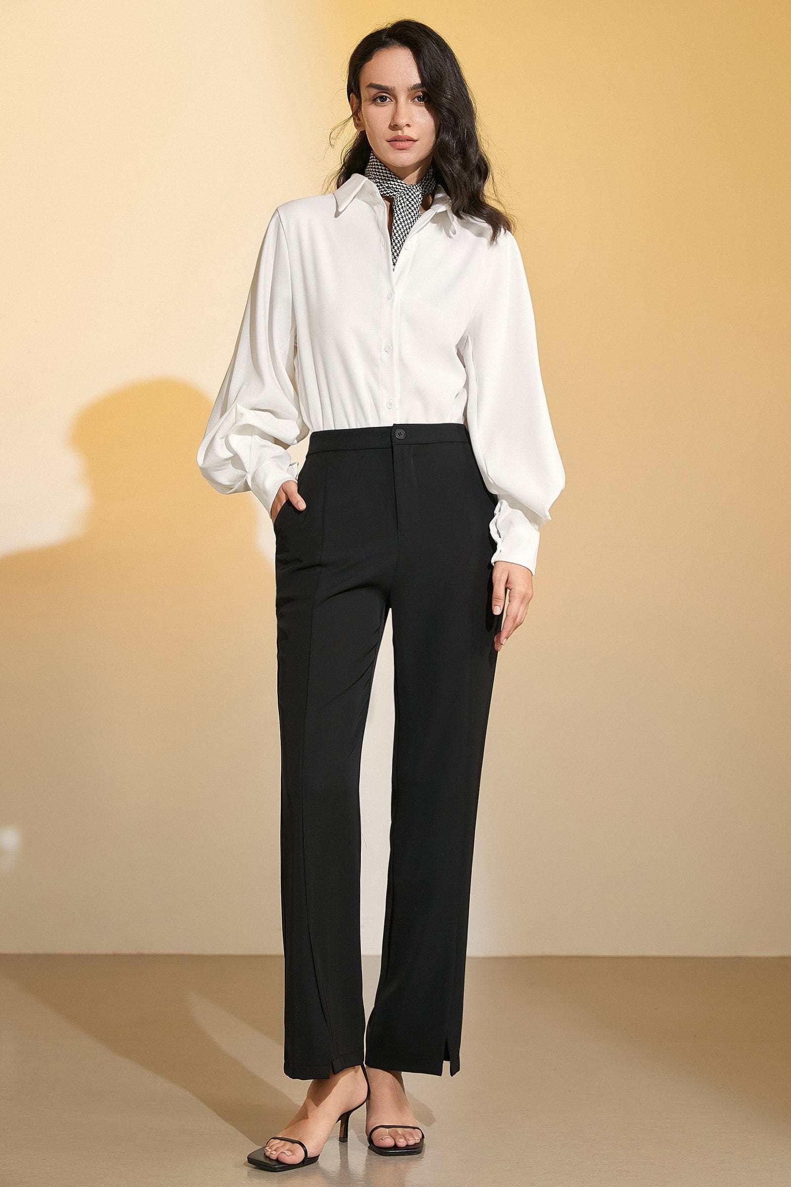 White Buttoned Lantern Sleeve Shirt