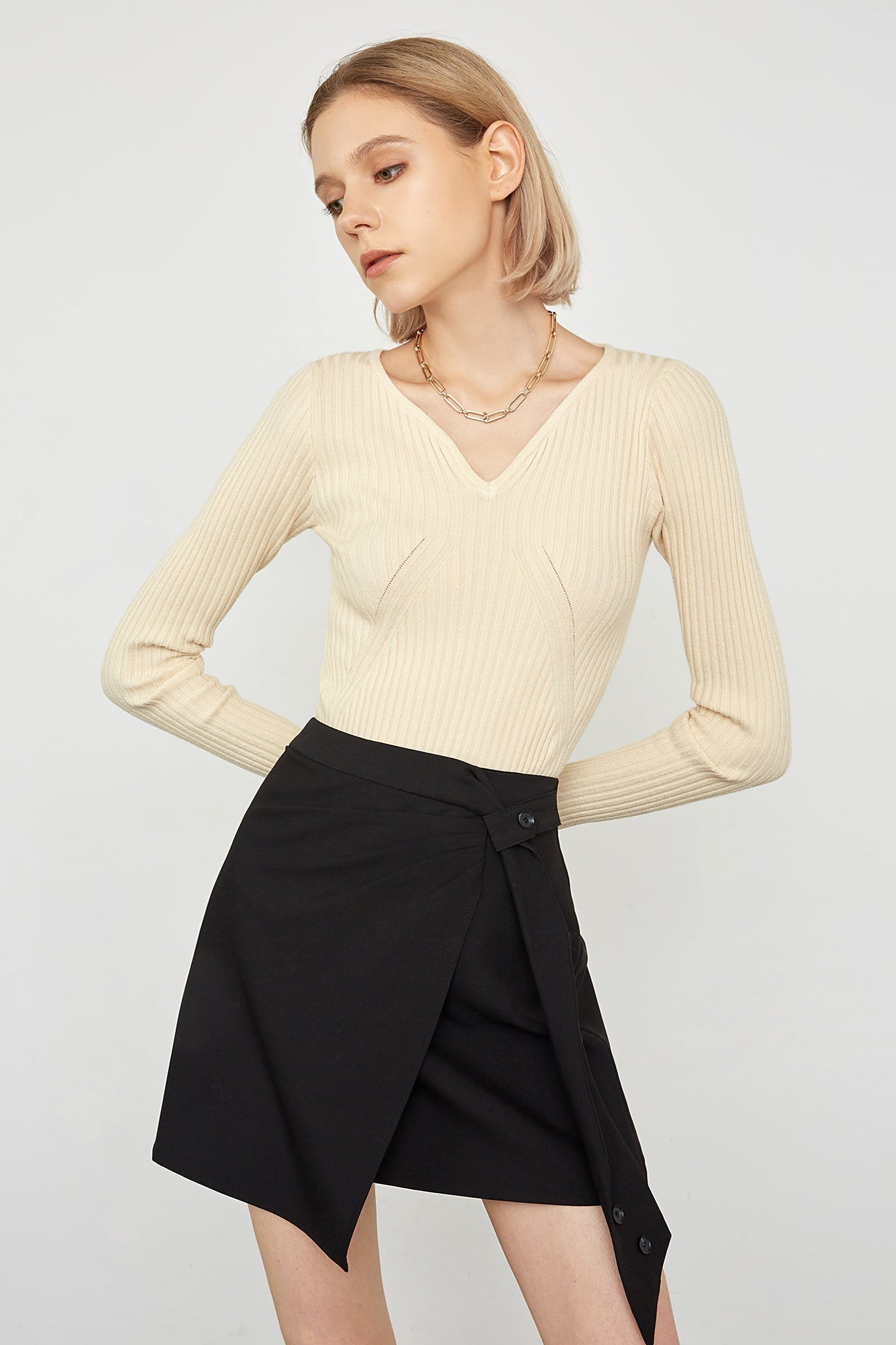 Braulia Beige Rib Sweater
