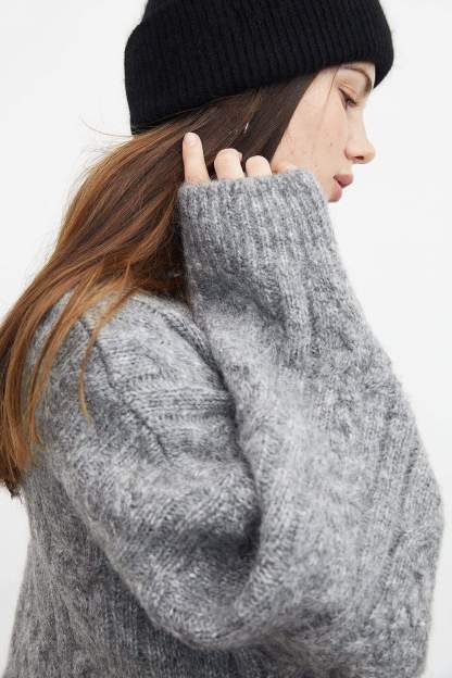 Chunky Grey Cable Knit Turtleneck