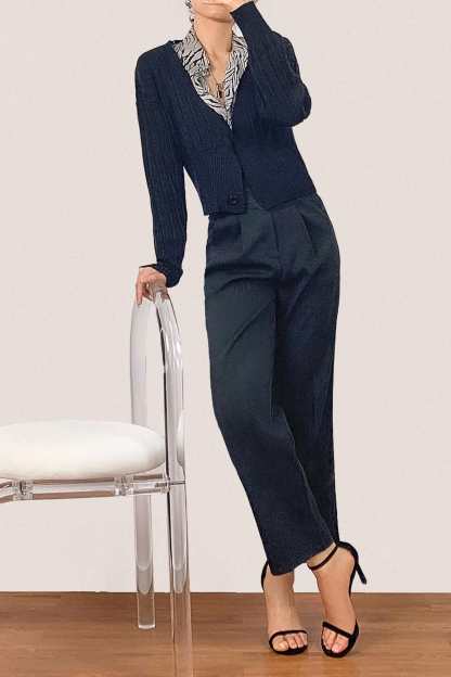 Black Plunge V-Neck Ribbed Knit Cardigan