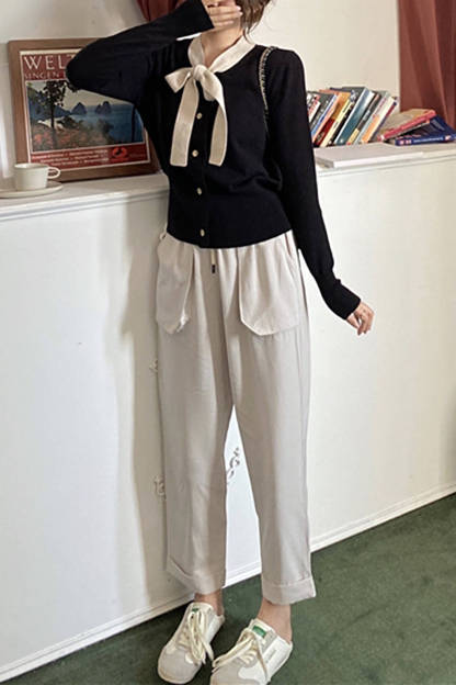 Black V Lace-Trim Cardigan
