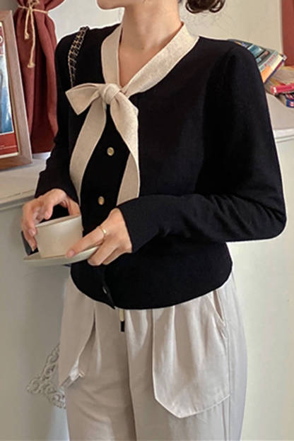 Black V Lace-Trim Cardigan
