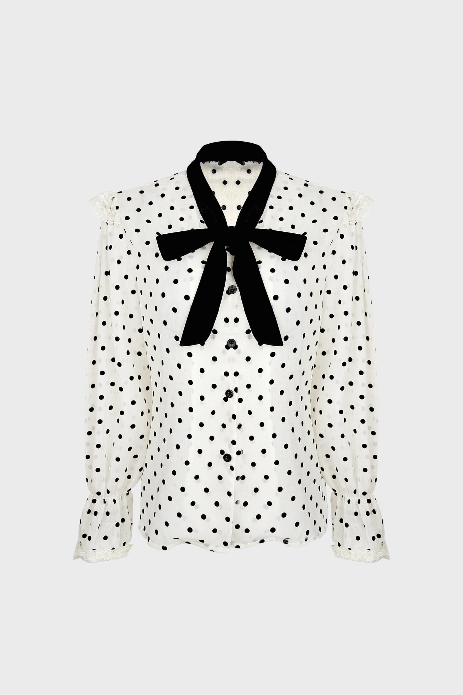 Beige Polka Dot Tie-Neck Blouse