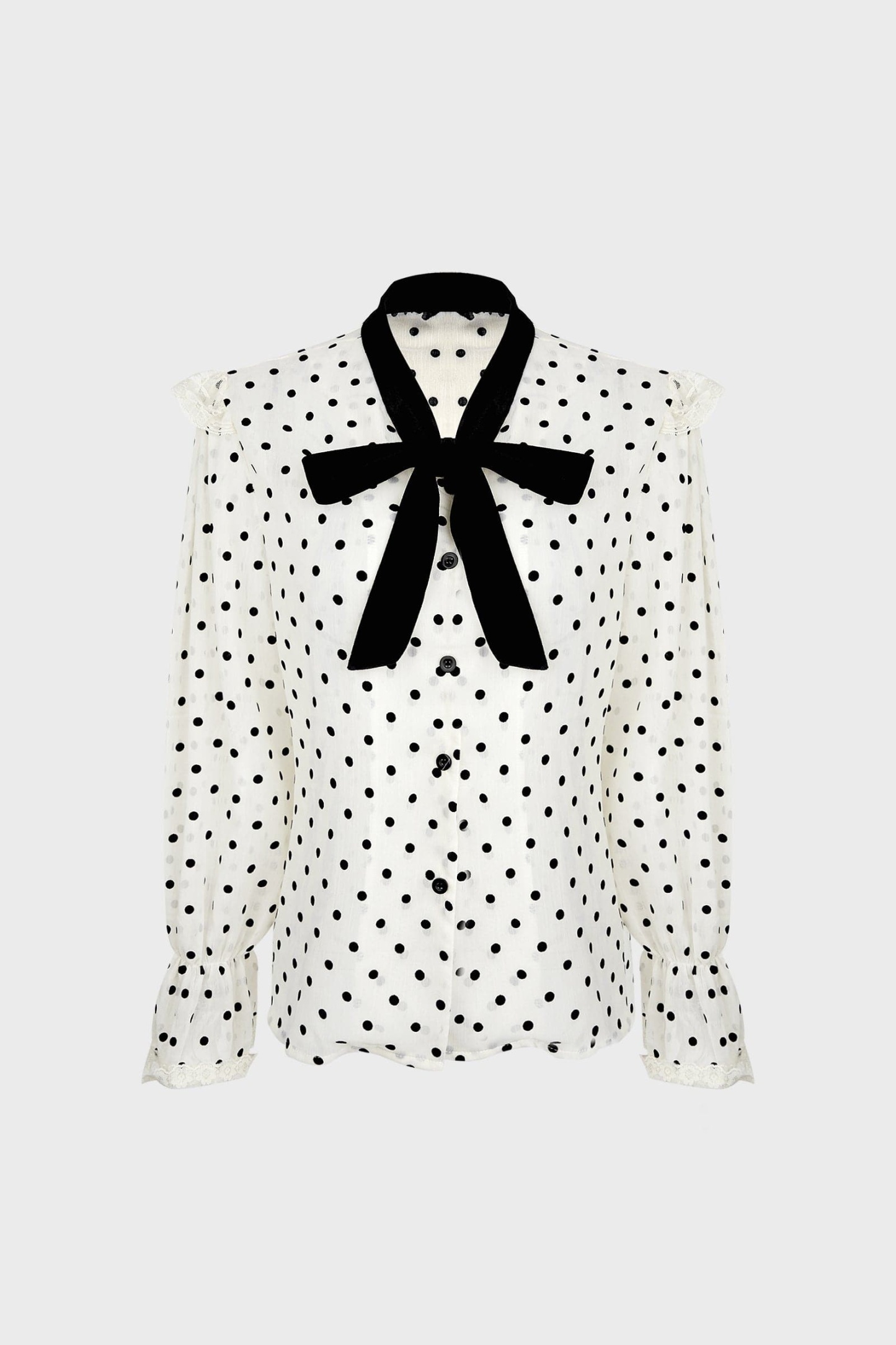 Beige Polka Dot Tie-Neck Blouse