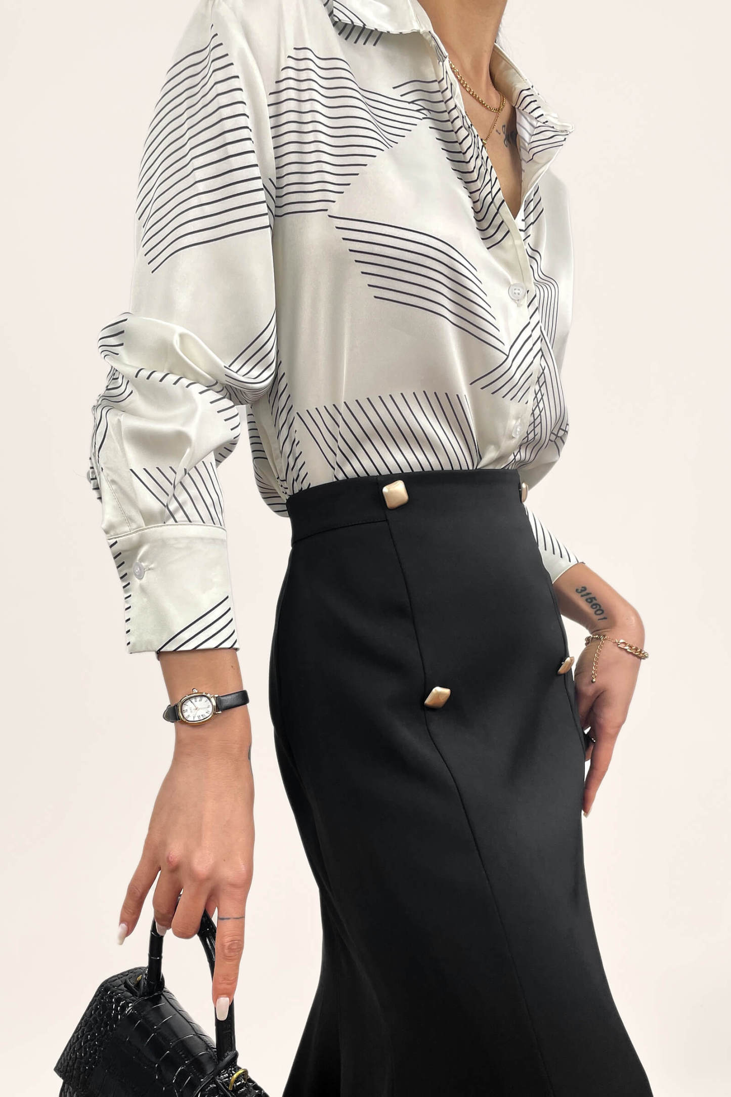 Black High-Rise Ruffle Midi Skirt