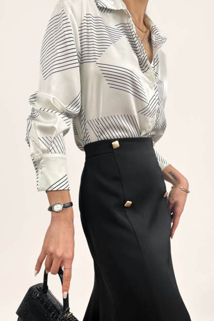 Black High-Rise Ruffle Midi Skirt