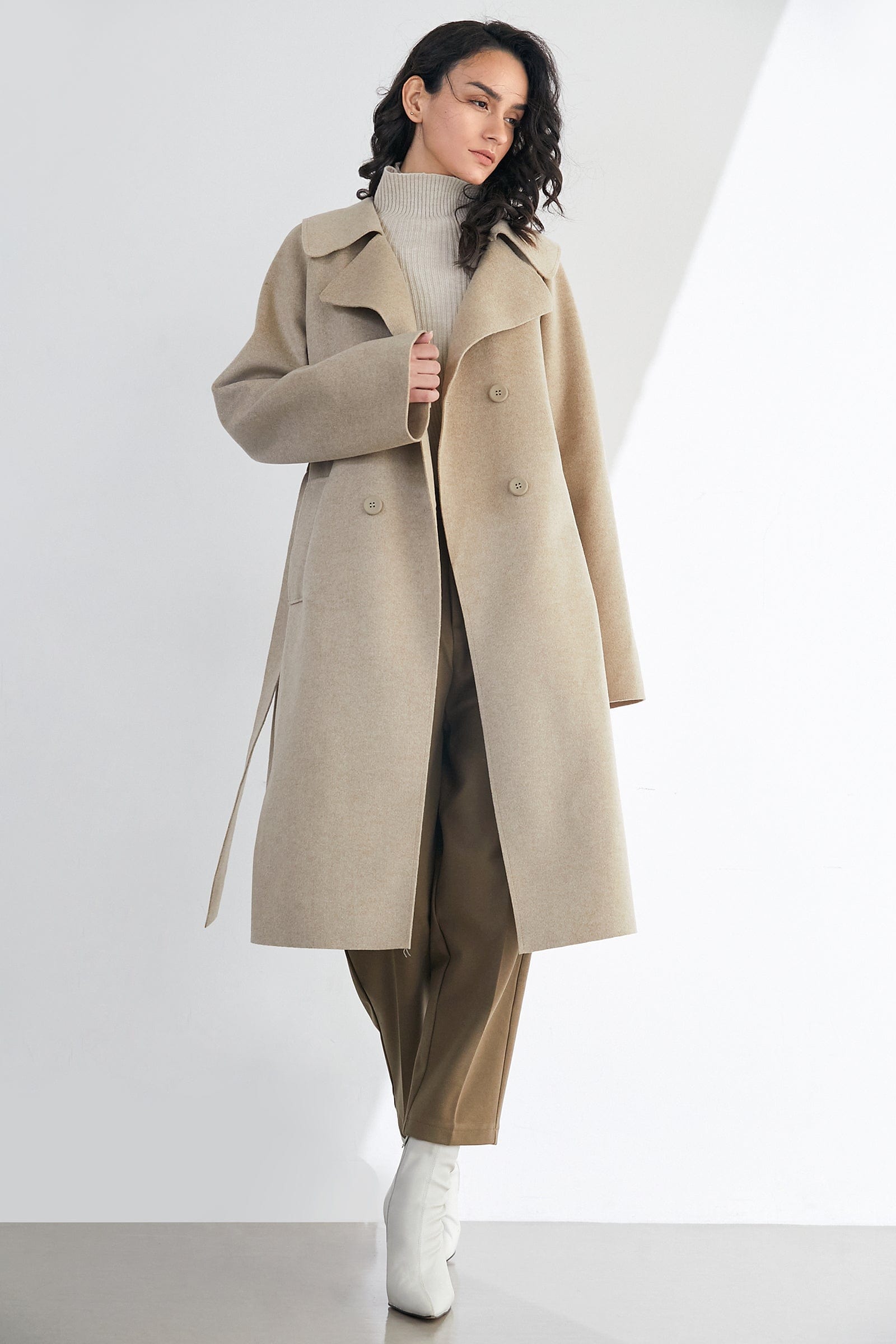 Caledonia Linen Wool Double-Breasted Oversized Coat