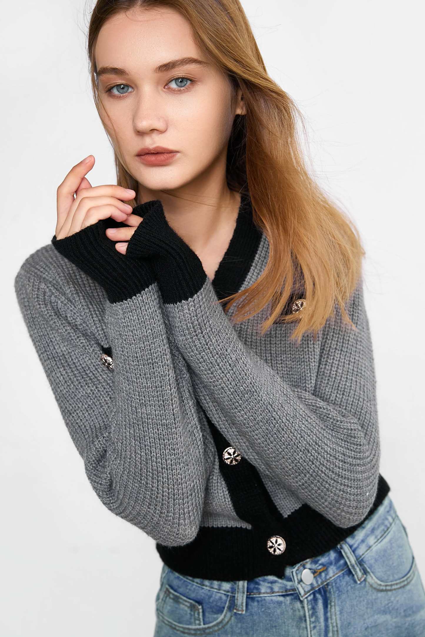 Meyer Light Slate Gray Contrast Cardigan