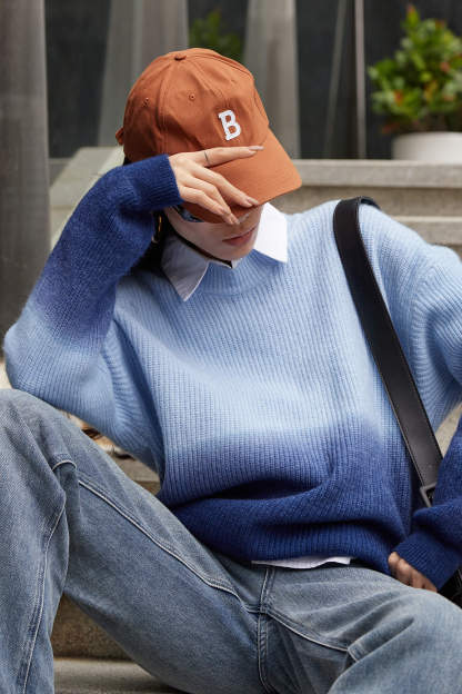 Blue Two-Tone Knit Sweater