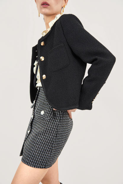 Black Frenchy Button Front Detail Tweed Jacket
