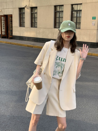 Beige Collarless Blazer