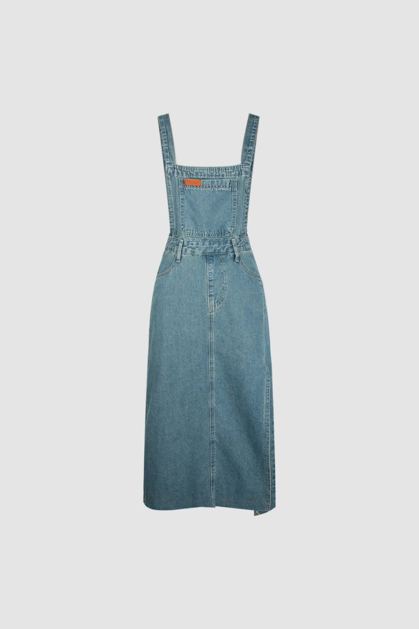 Medium Blue Side Slit Denim Overall Dress