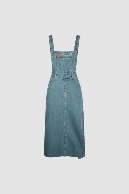 Medium Blue Side Slit Denim Overall Dress