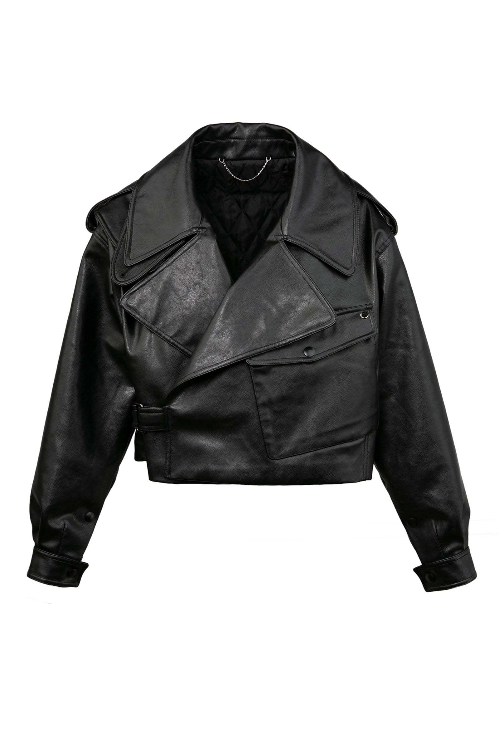Alexa Black Oversize Vegan Leather Jacket