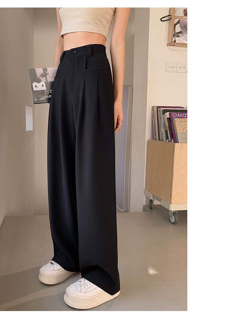 Black Wide-Leg Slip Pocket Straight Suit Pants
