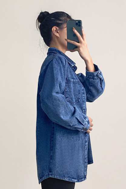 Medium Blue Wash Button-Up Oversized Denim Shacket