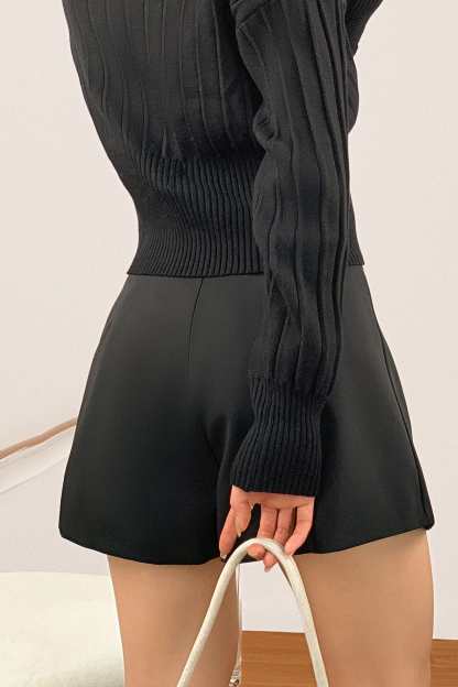 Black Plunge V-Neck Ribbed Knit Cardigan