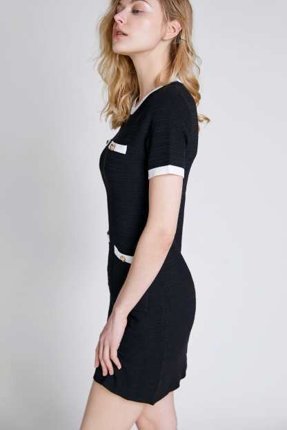 Black Contrast Trim Knit Mini Dress