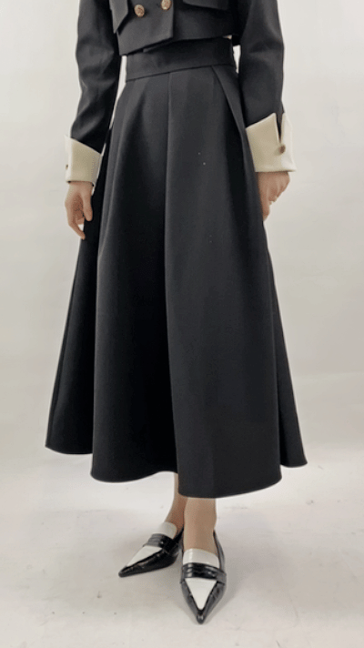 Black High-Waisted A Line Midi Skirt