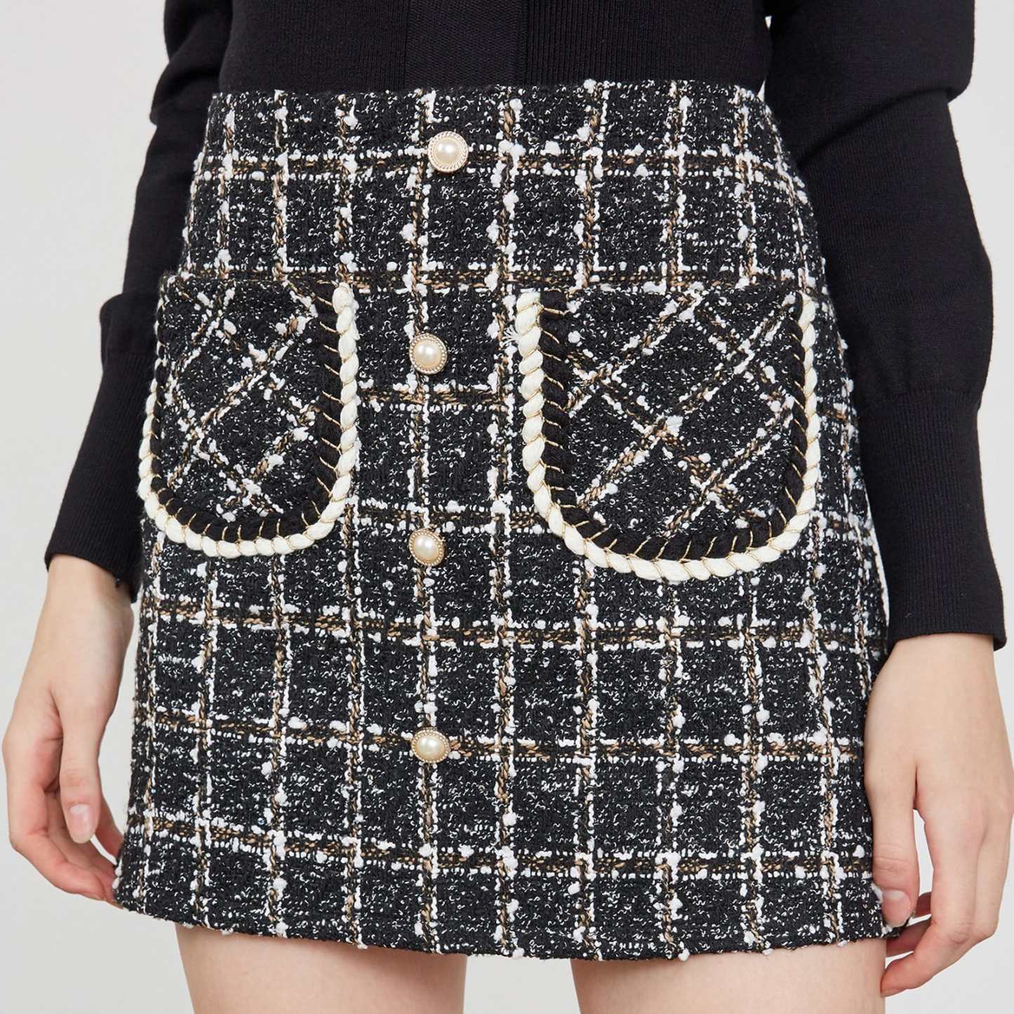 Brisa Black Plaid Skirt Black