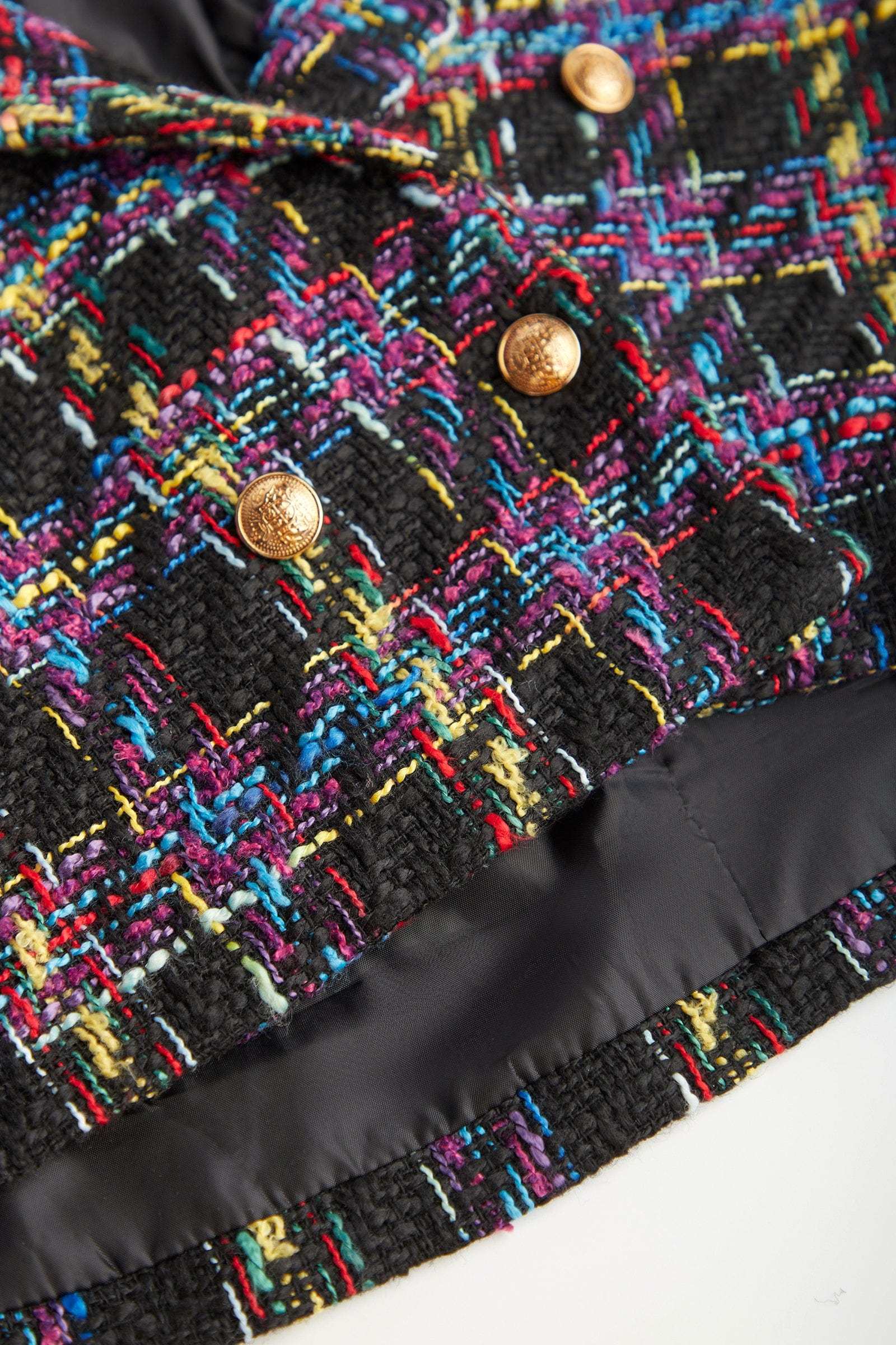 Multicolor Plaid Double-Breasted Cropped Tweed Blazer