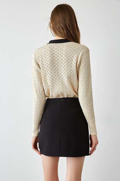 Ashtyn Beige Contrast Bow Tie Cardigan