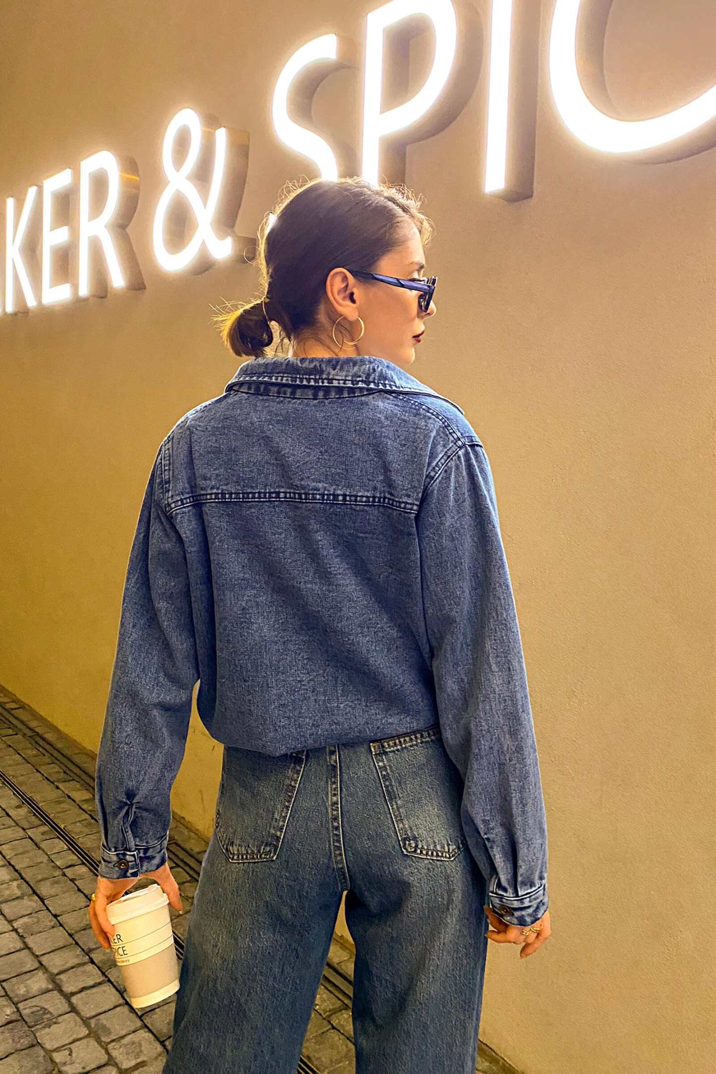 Medium Blue Wash Button-Up Oversized Denim Shacket