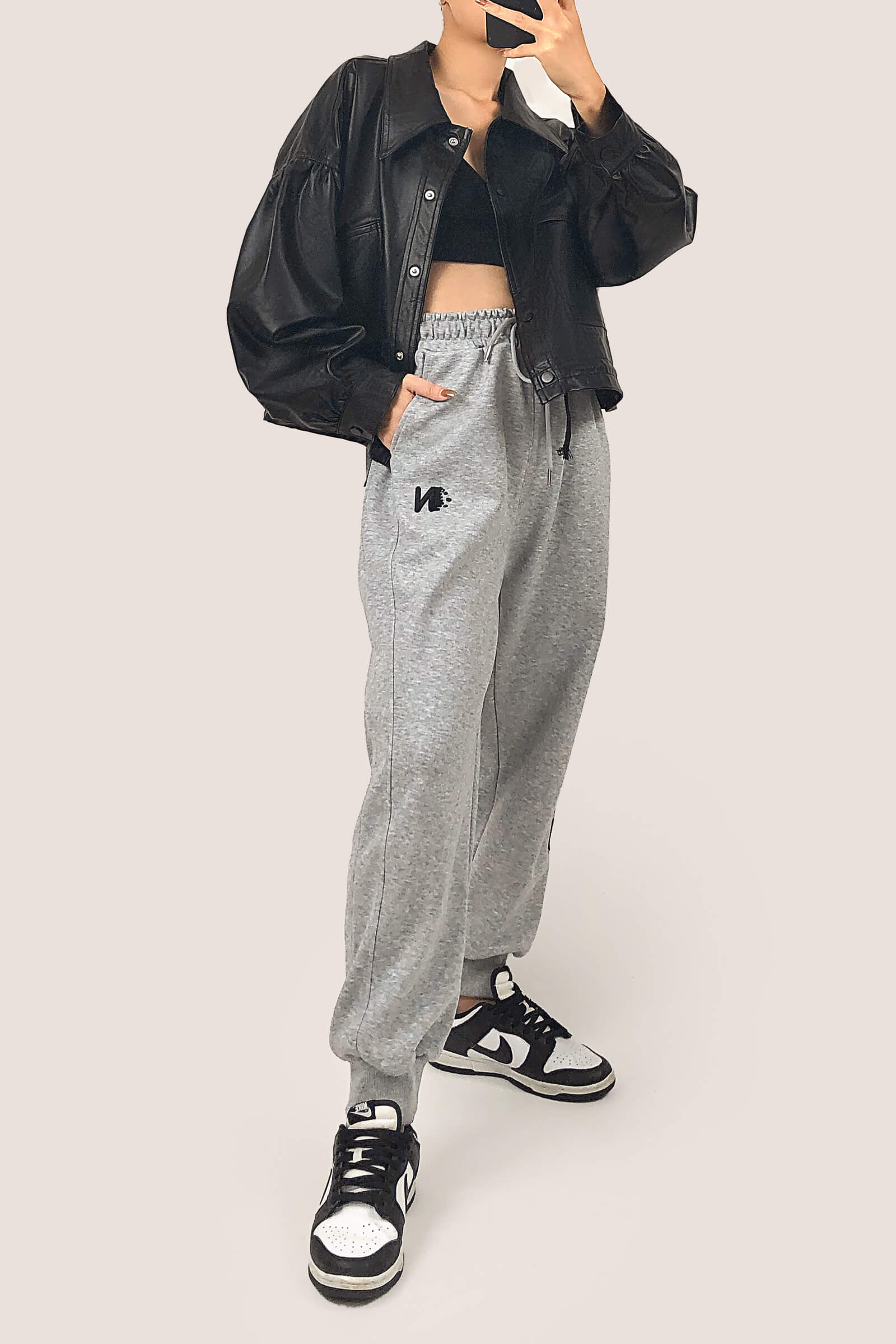 Black Drawstring Hem Button Front Flap Pocket Vegan Leather Jacket