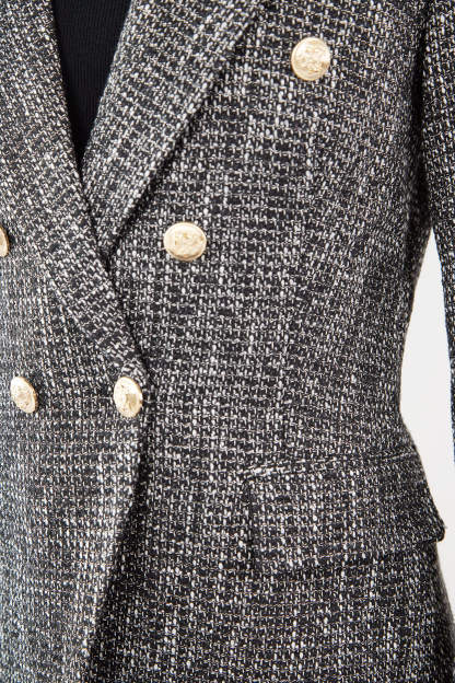 Black Lapel Collar Houndstooth Blazer