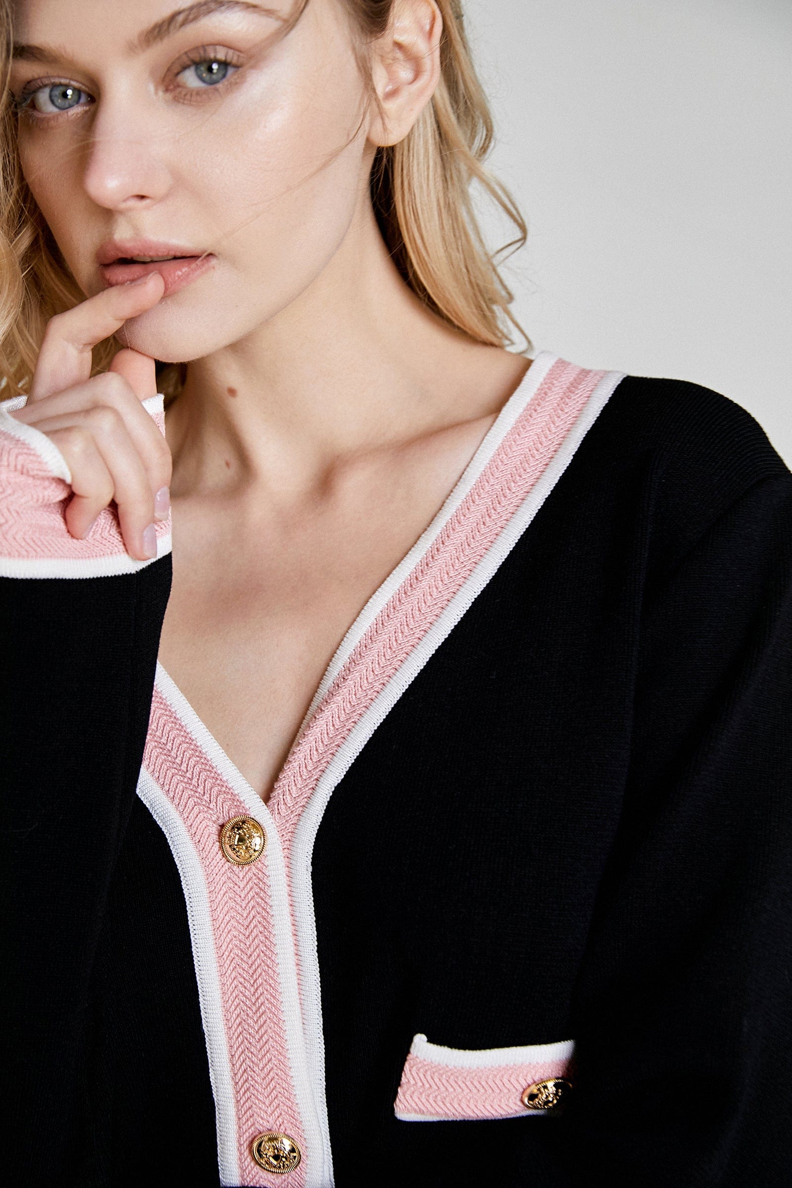 Black Contrast Trim Button Front Cardigan