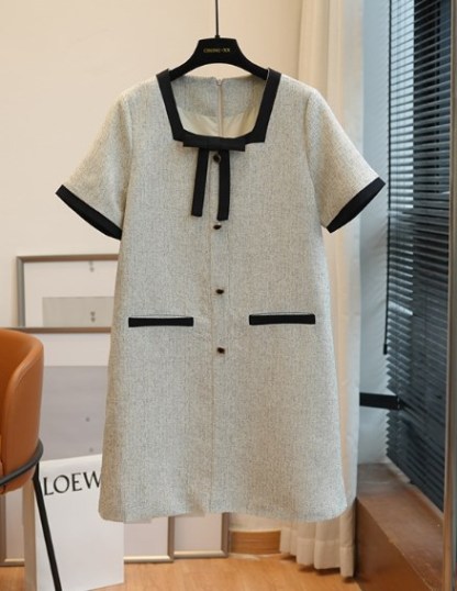 Apricot Sleeveless Frayed Trim Tweed Mini Dress