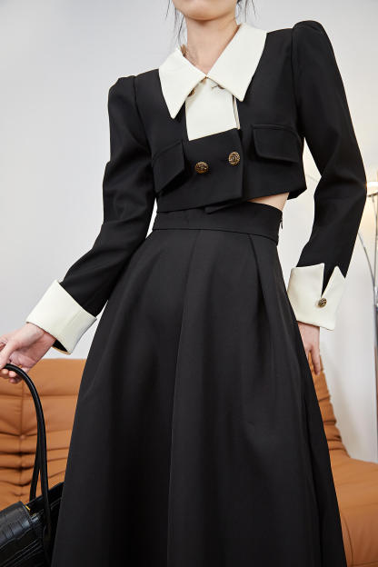 Black High-Waisted A Line Midi Skirt