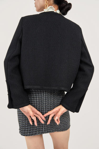 Black Frenchy Button Front Detail Tweed Jacket