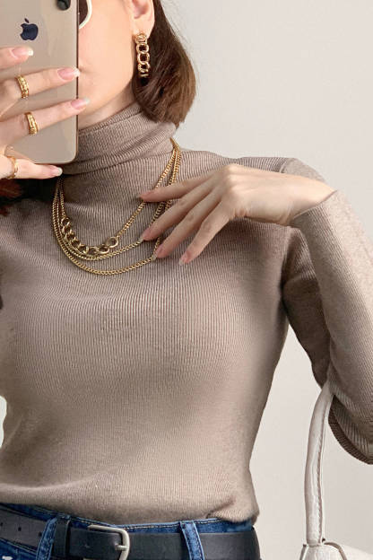 Tan Slim Fit Turtleneck Sweater
