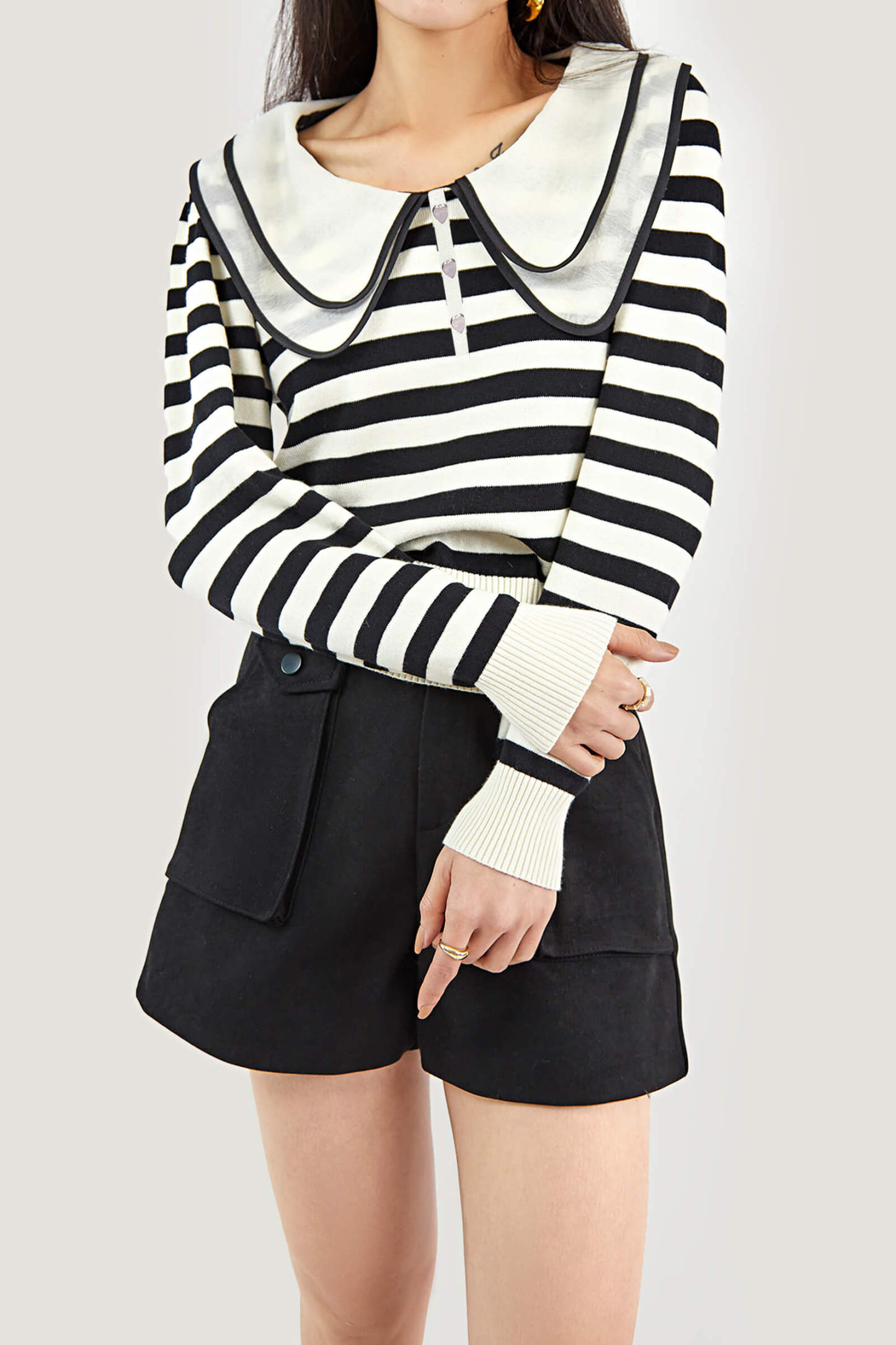 Black Striped Long Sleeve Knitted Sweater