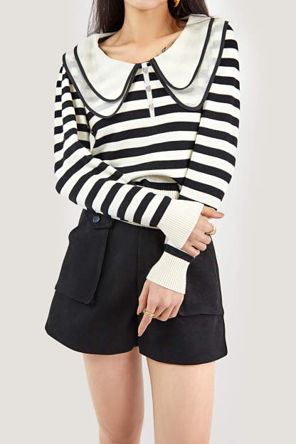 Black Striped Long Sleeve Knitted Sweater