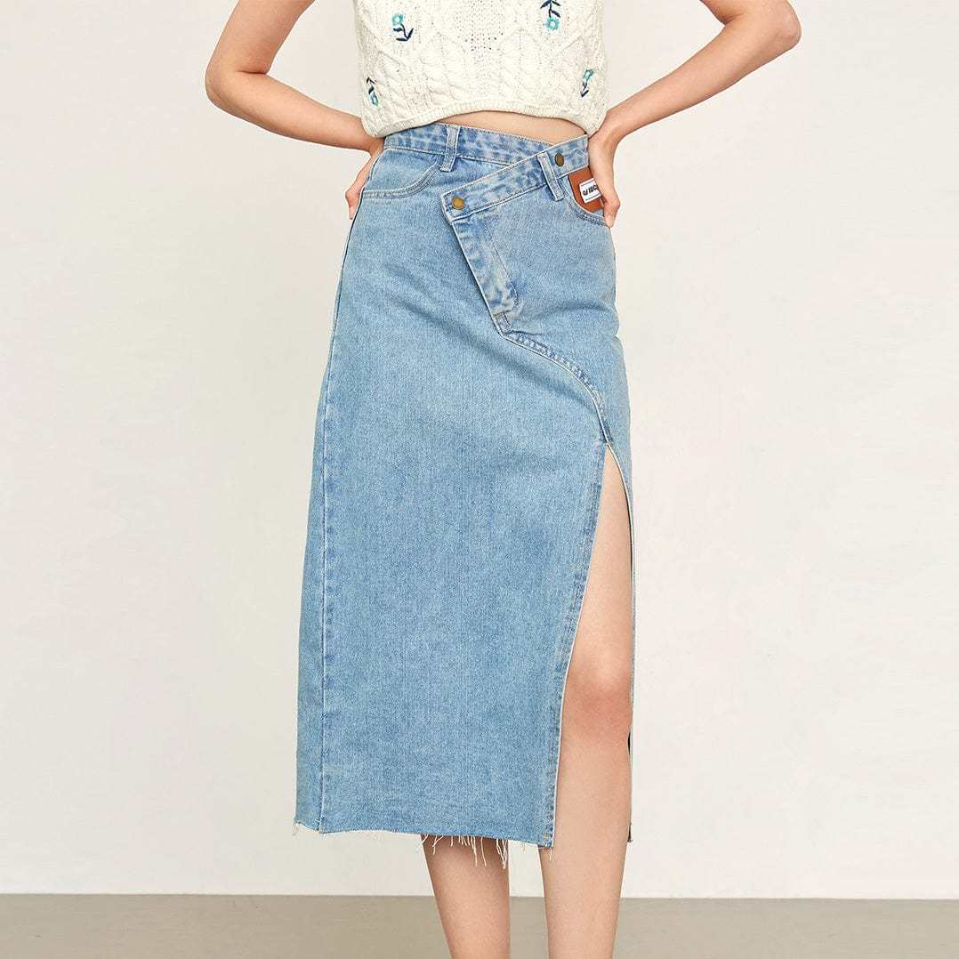 Samaria Light Sky Blue Asymmetrical Skirt-J.ING