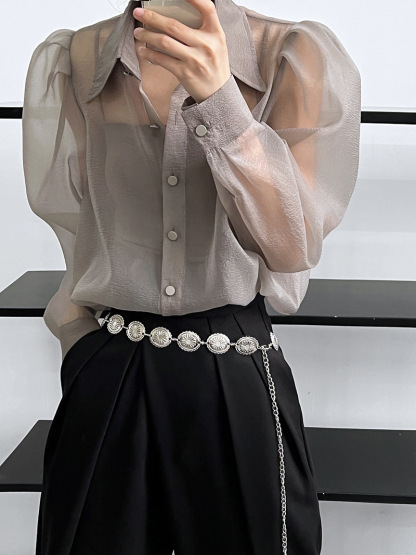Puff Sleeve Long Sleeve Shirt Grey