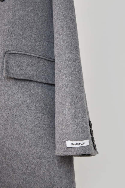 Grey Premium Wool Double-Breasted Longline Coat
