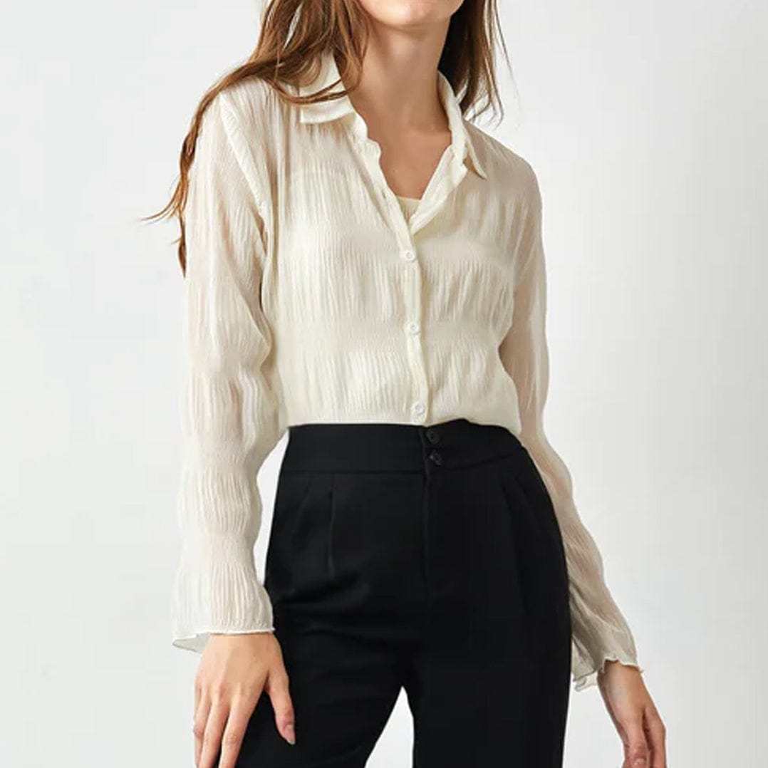 Aaliyah Wheat V-Neck Shirt