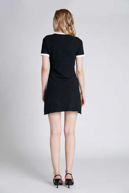 Black Contrast Trim Knit Mini Dress