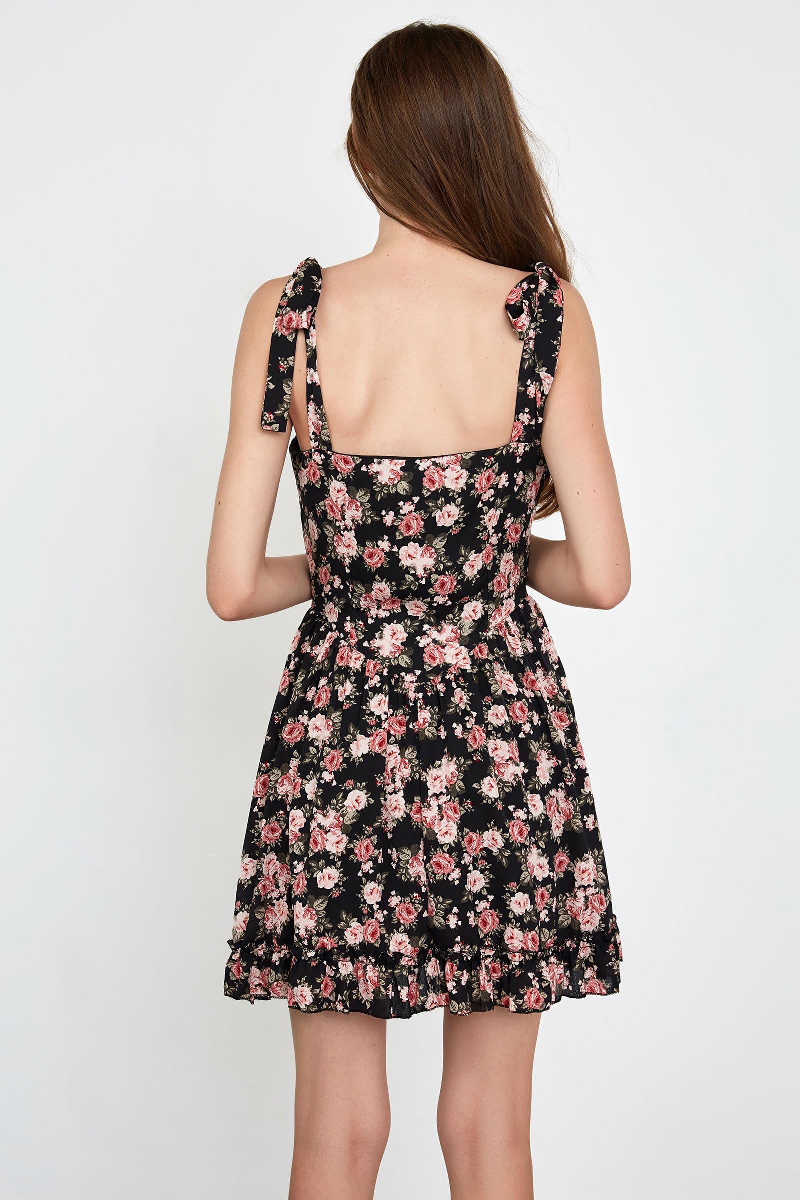 Aiko Black Floral Mini Dress