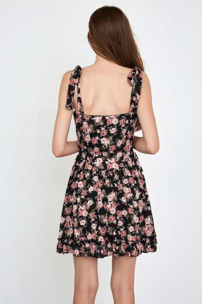 Aiko Black Floral Mini Dress