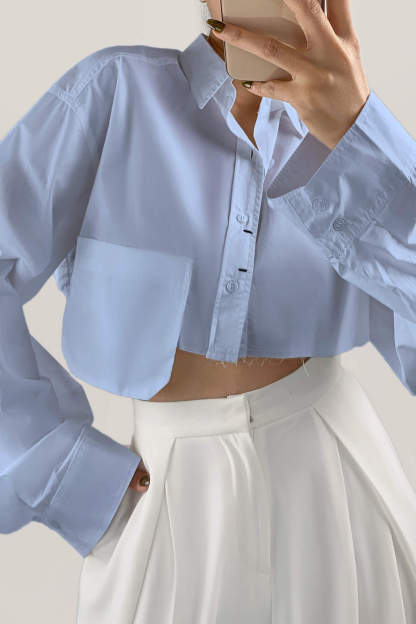 Light Blue Pocket Detail Cropped Shirt
