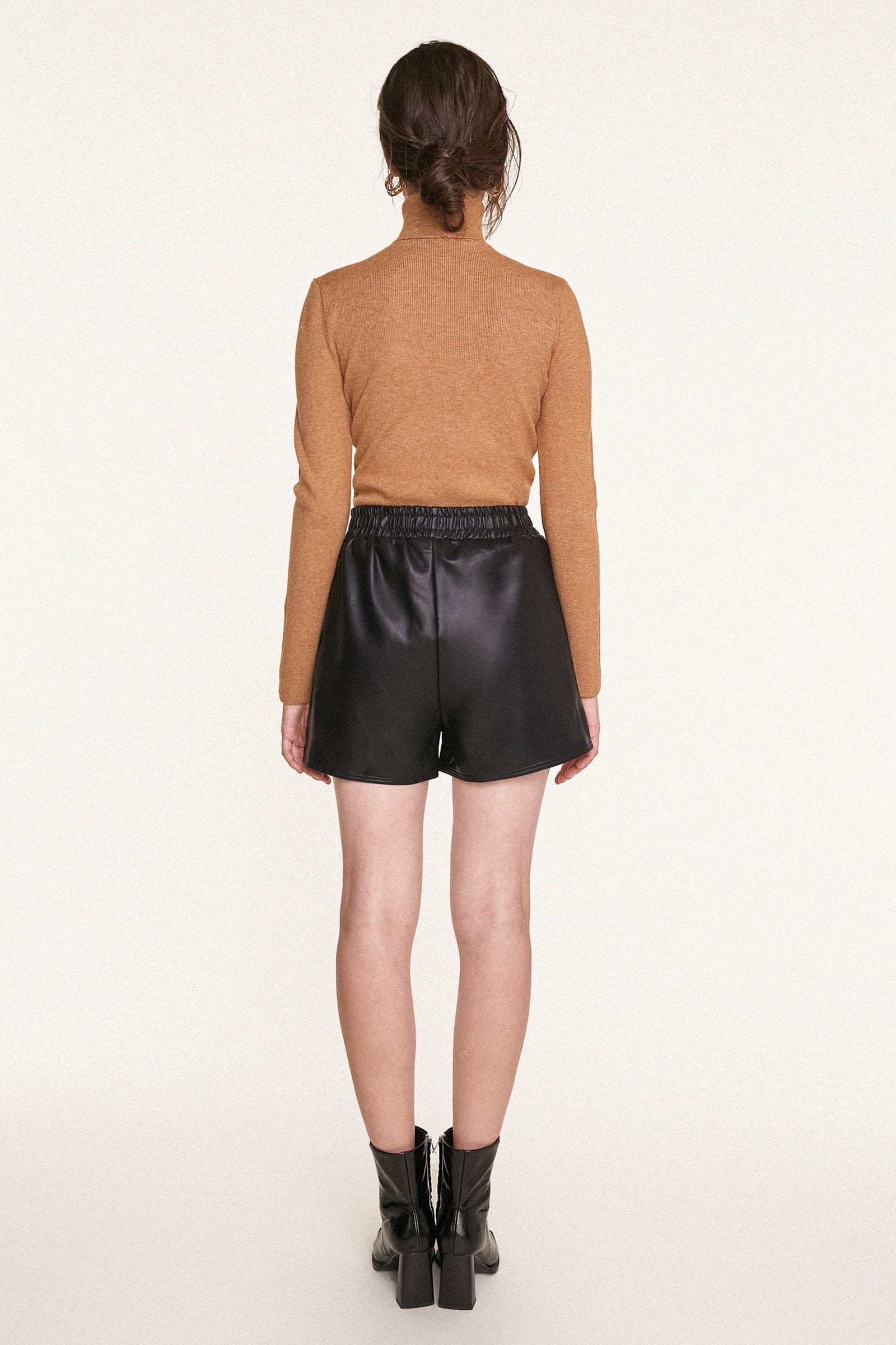 Black Elastic Waist Vegan Leather Shorts