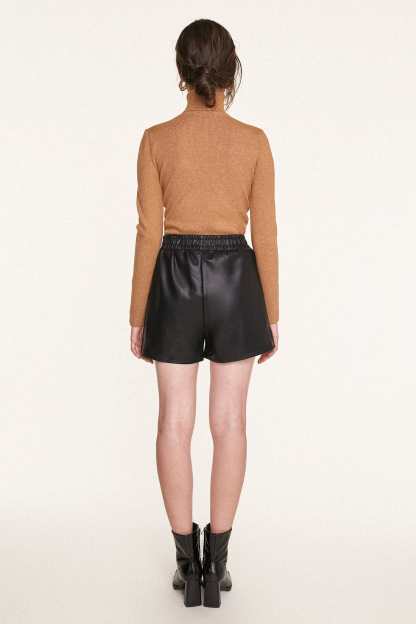 Black Elastic Waist Vegan Leather Shorts